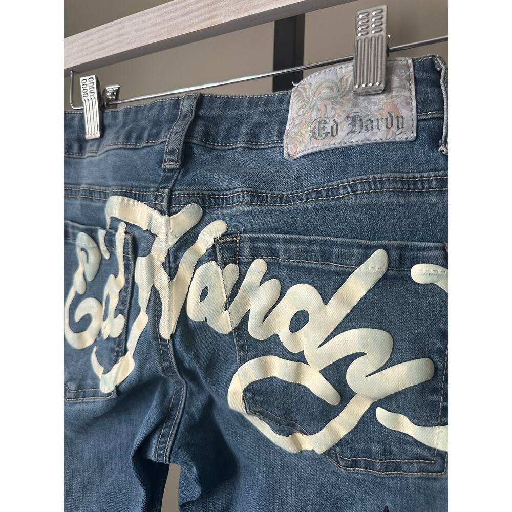 Ed Hardy Y2K Slim Fit Flare Jeans "New York" Dragon Embroidered Size 24 - Picture 6 of 9